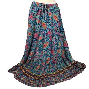 Boho floral maxi skirt boho floral maxi skirt turquoise and pink XL